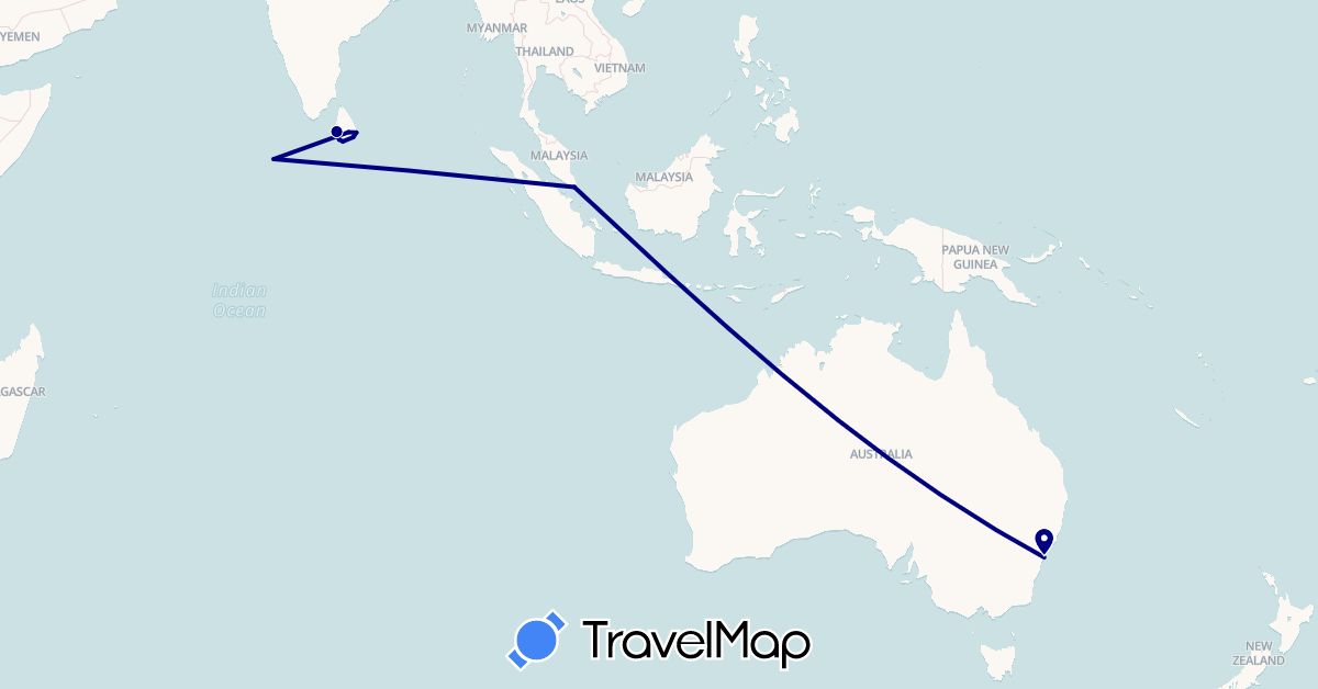 TravelMap itinerary: driving in Australia, Sri Lanka, Maldives, Singapore (Asia, Oceania)